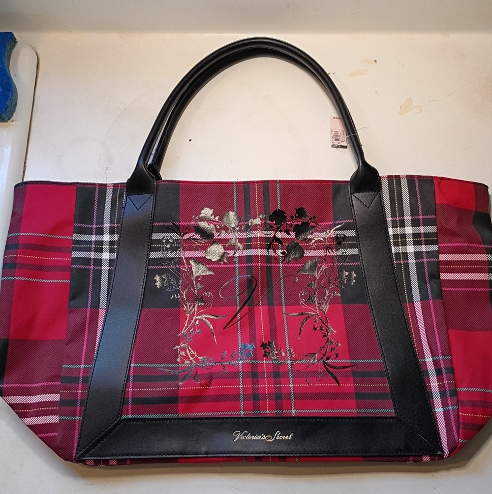 Victoria's Secret Red and Black Plaid Tote Bag